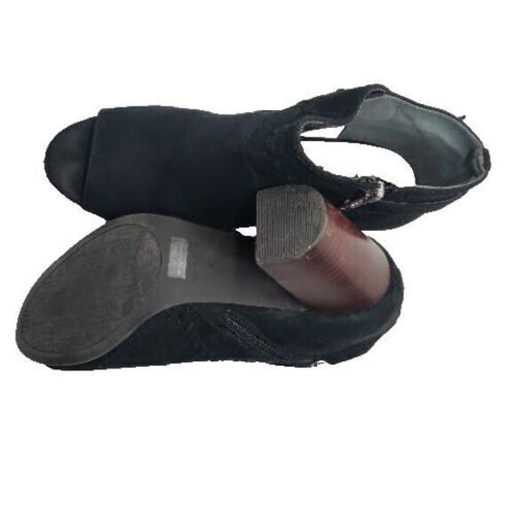 Unisa Heel Women 8 Black Suede Ankle Strap Western Party Open Toe Shoe Sandal - Picture 5 of 6